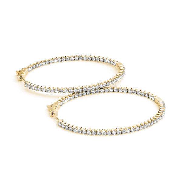 14K Yellow Gold Round Diamond Hoop Earrings