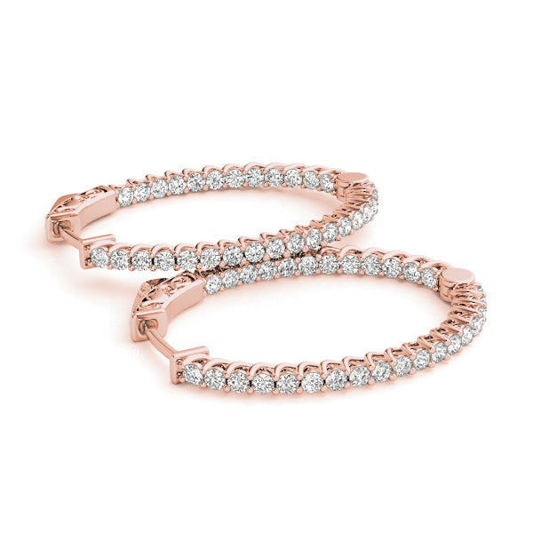 14K Rose Gold Diamond Inside Out Hoop Earrings