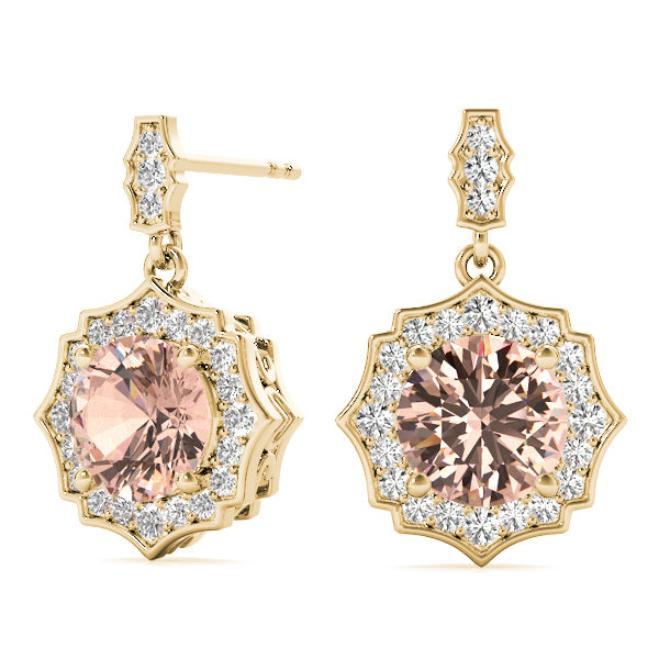 14K Yellow Gold Round Diamond Drop Earrings