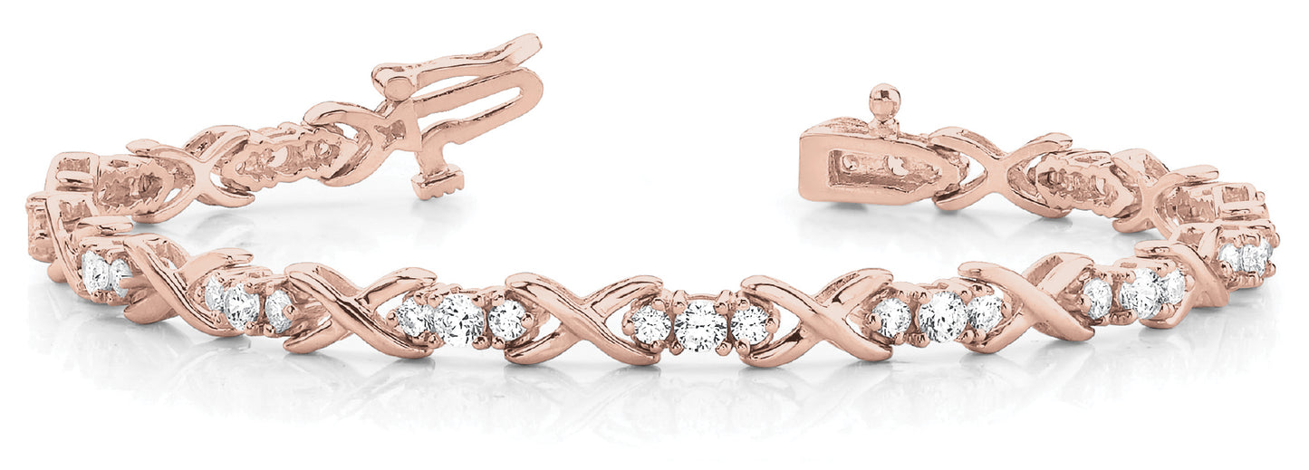 Rose Gold 2 CT Diamond In-Line XO Bracelet
