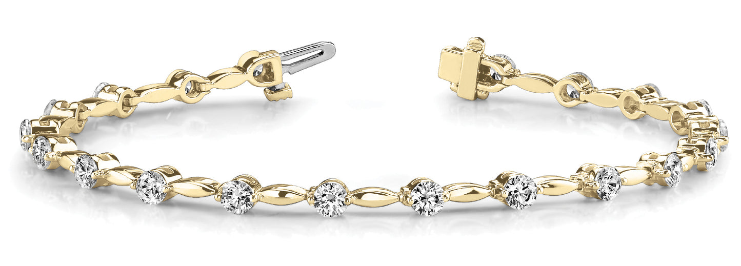 14K Yellow Gold 3 ct Diamond Tennis Bracelet
