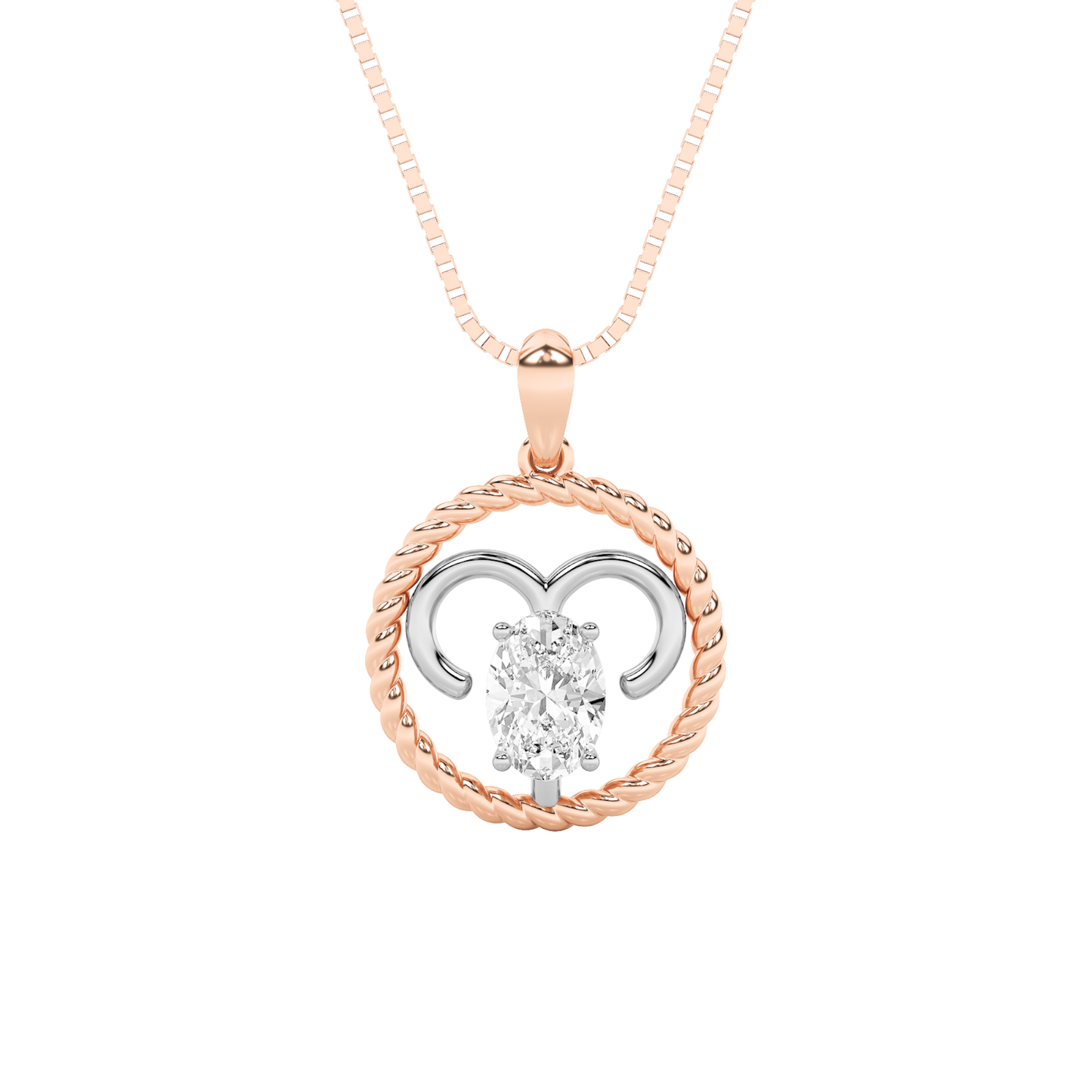 14K RW 1ct Lab Diamond Oval Solitaire Pendant