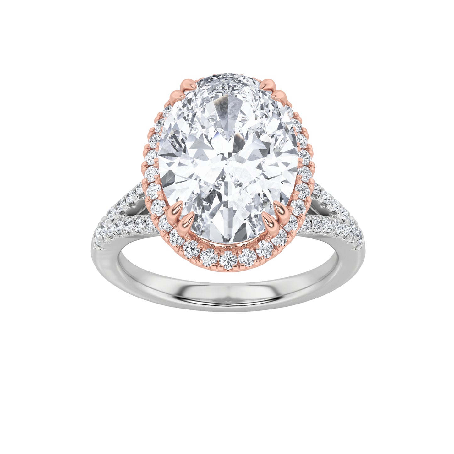 14KWR 6ctw F+VS+ Oval Lab Diamond Halo Engagement Ring