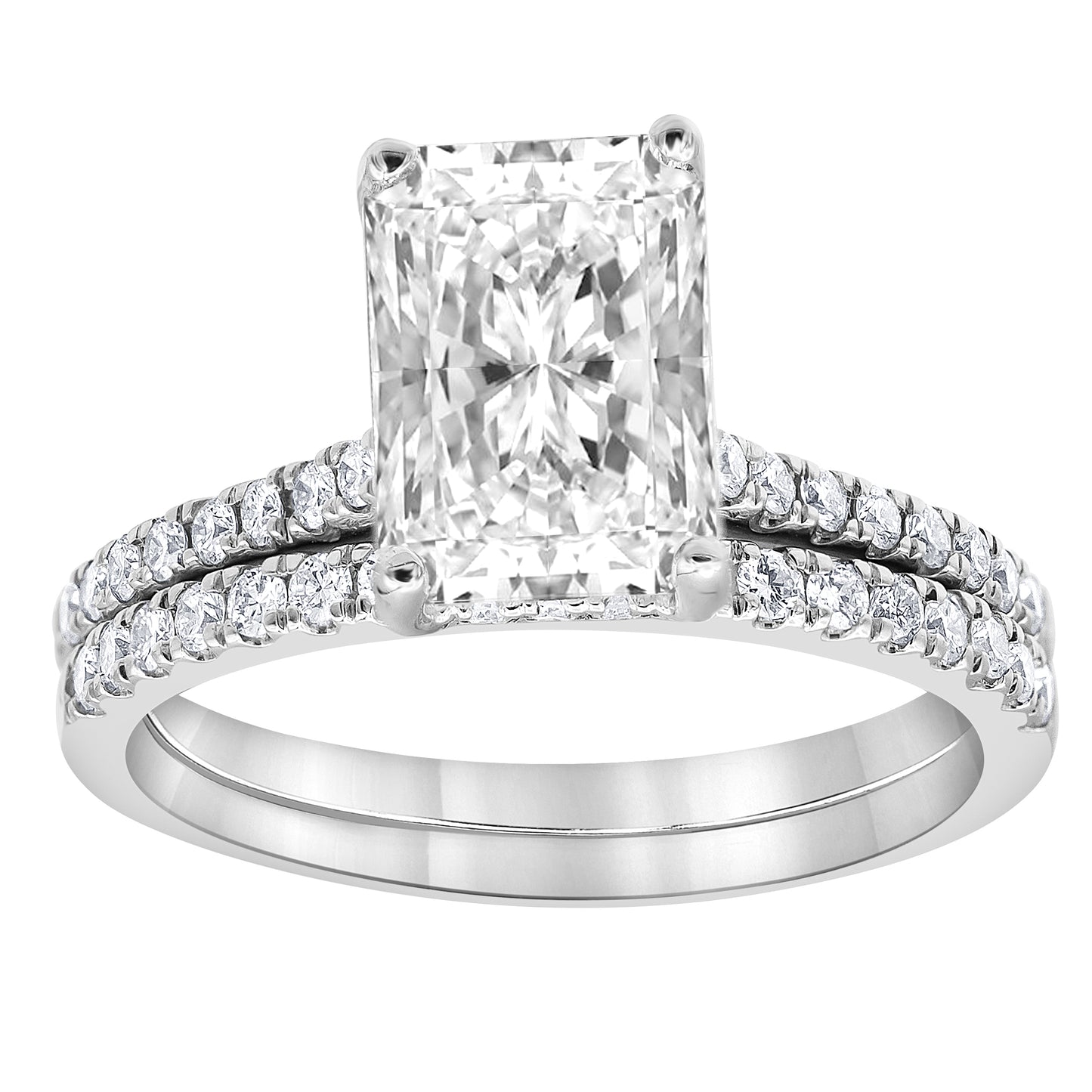 14K White Gold Emerald Cut Lab Diamond Halo Engagement Ring