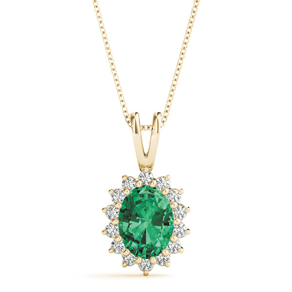 18K Yellow Gold Diamond Halo Oval Pendant