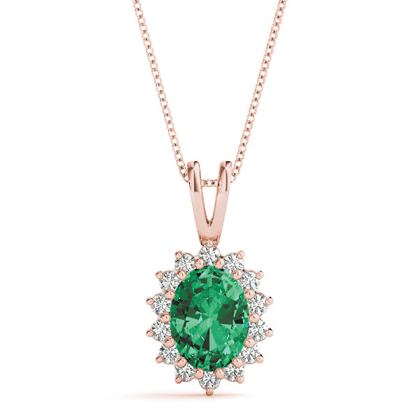 14K Rose Gold Diamond Halo Oval Pendant