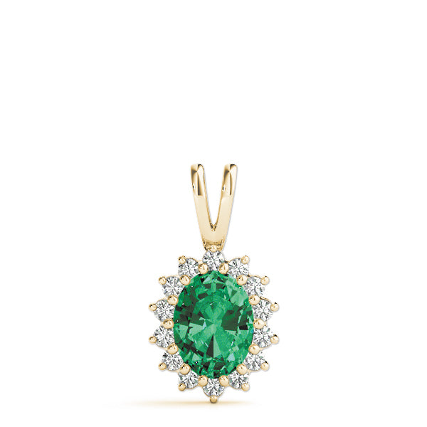 18K Yellow Gold Diamond Halo Oval Pendant