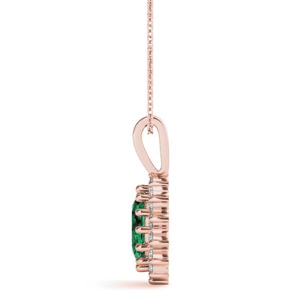 14K Rose Gold Diamond Halo Oval Pendant