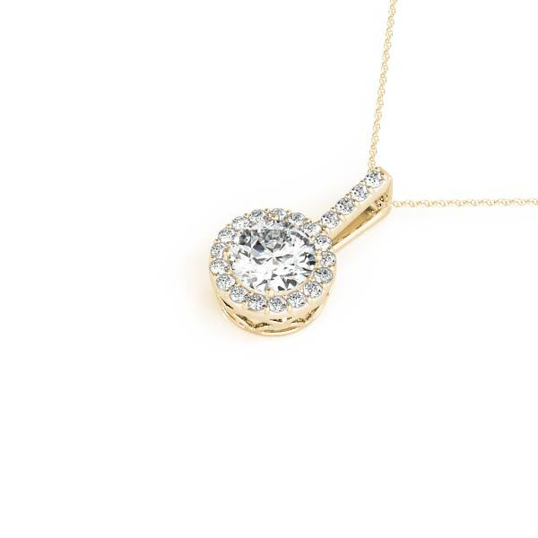 14K Yellow Gold Round Diamond Halo Pendant Necklace