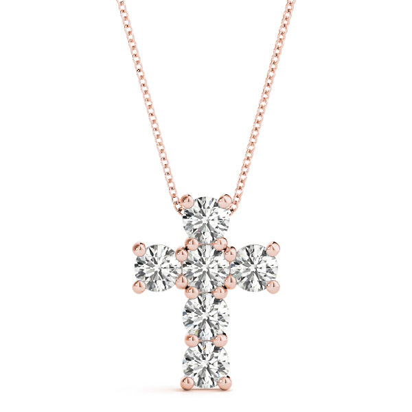 Rose Gold 1 CT Diamond Cross Pendant Necklace