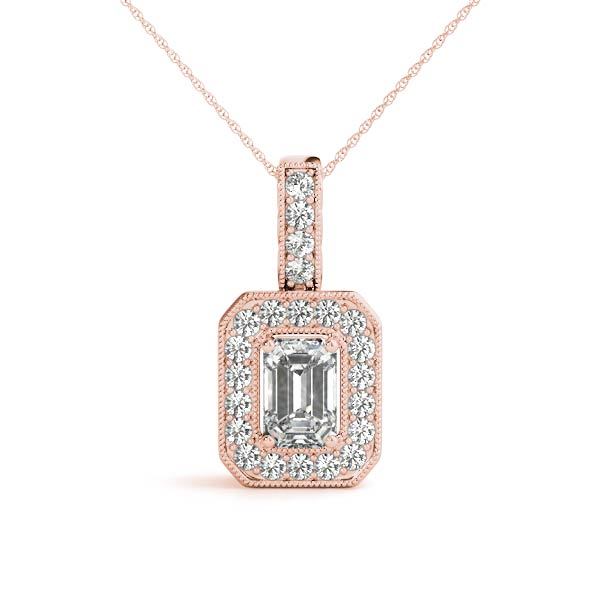 Rose Gold 1/3 CT Diamond Halo Pendant Necklace
