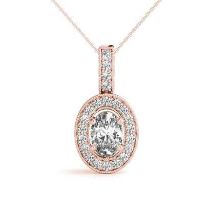 Rose Gold 1/3 CT Diamond Halo Pendant Necklace