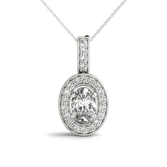Diamond Oval Halo Millgrain Pendant