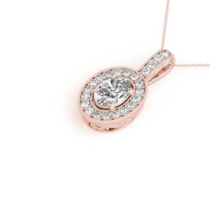 Rose Gold 1/3 CT Diamond Halo Pendant Necklace