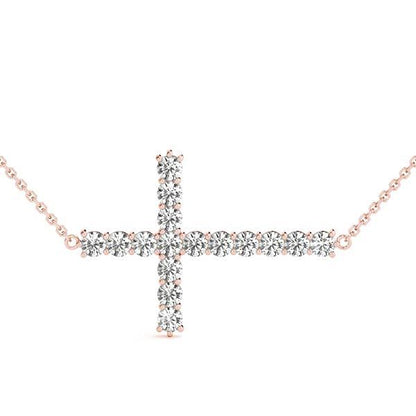 18K Rose Gold Diamond Cross Pendant