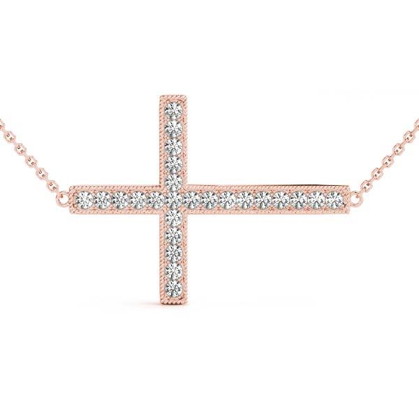 18K Rose Gold Diamond Cross Pendant