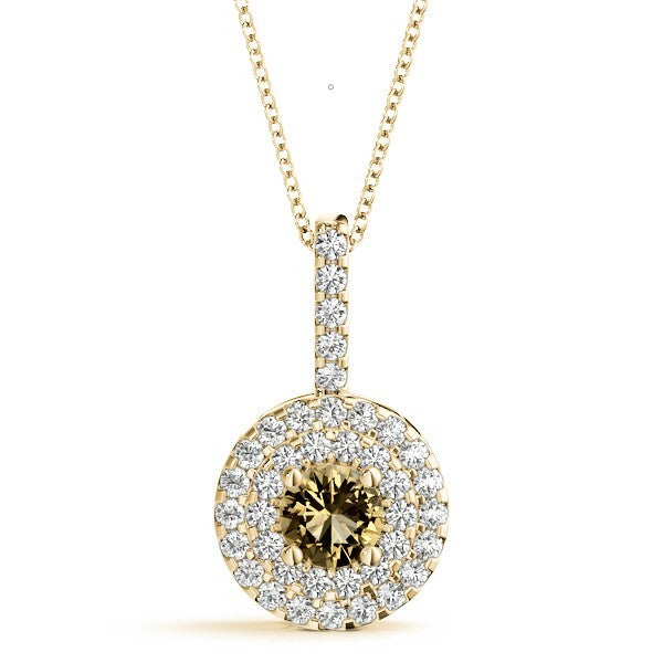 14K Yellow Gold Round Diamond Halo Pendant Necklace