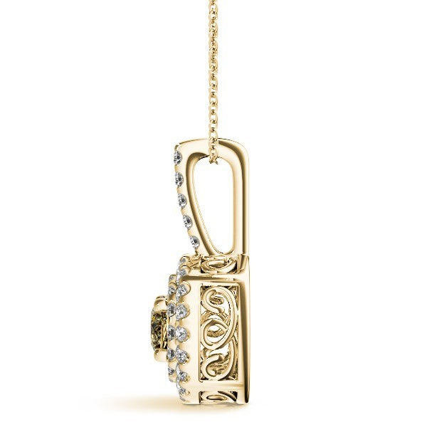 14K Yellow Gold Round Diamond Halo Pendant Necklace