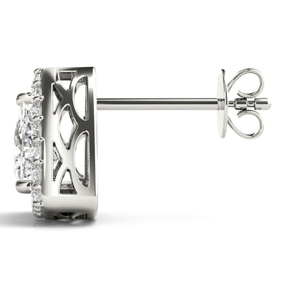 Diamond Halo Round Trillion Earrings