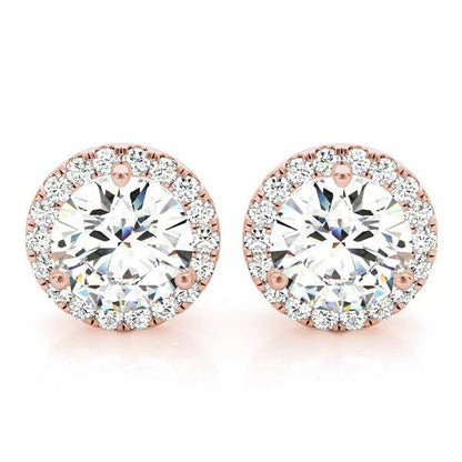 18K Rose Gold 1.5 ct Diamond Halo Earrings