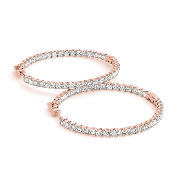 Rose Gold Diamond Inside Out Hoop Earrings - 1/3 ct