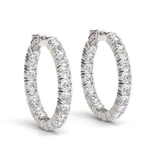 14K Diamond Round Inside Out Hoop Earrings