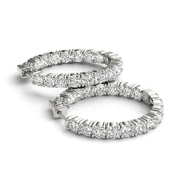 14K Diamond Round Inside Out Hoop Earrings