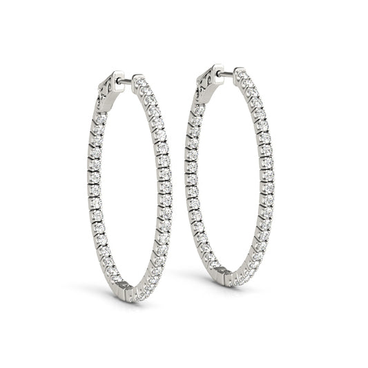 14K Gold Diamond Inside Out Oval Hoop