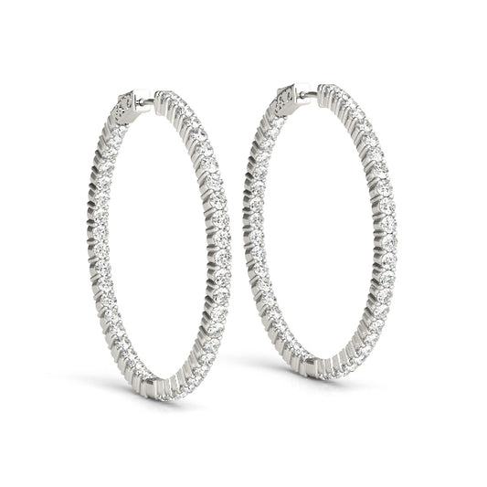 14K Gold Diamond Round Inside Out Hoop