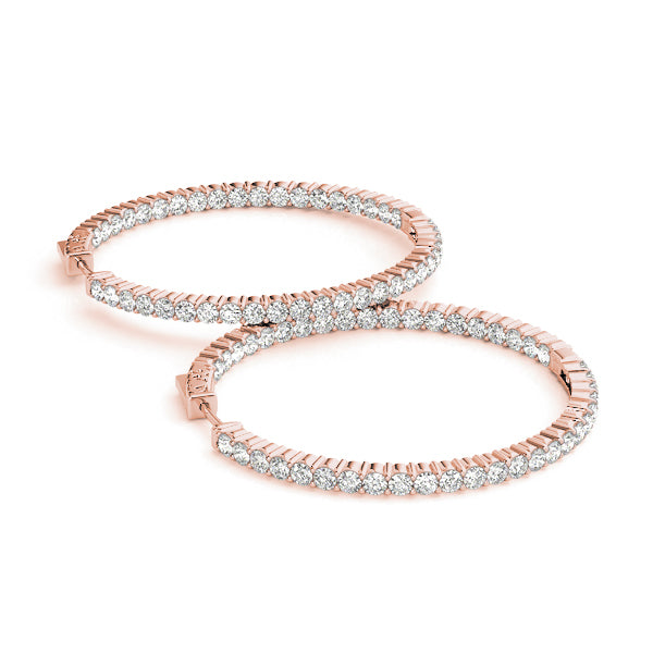 14K Rose Gold Diamond Inside Out Hoop Earrings