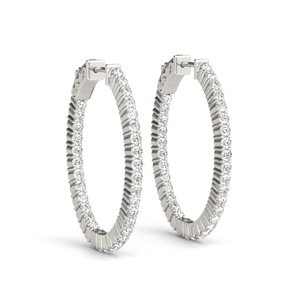 14K Gold Diamond Inside Out Oval Hoop