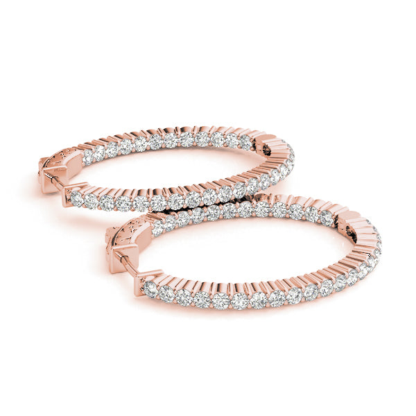 Rose Gold Diamond Inside Out Hoop Earrings - 5/8 ctw