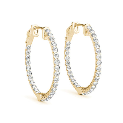 14K Yellow Gold Round Diamond Hoop Earrings