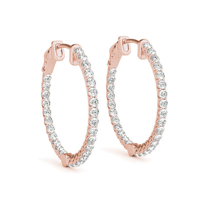 18K Rose Gold Diamond Inside Out Hoop Earrings