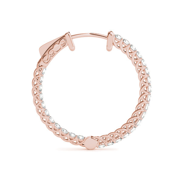 18K Rose Gold Diamond Inside Out Hoop Earrings