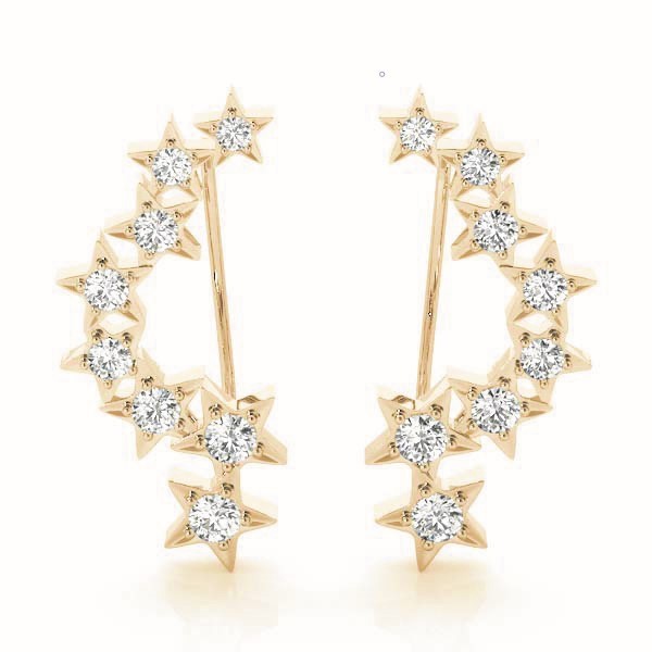 18K Yellow Gold Round Diamond Drop Earrings