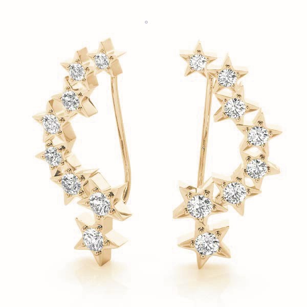 18K Yellow Gold Round Diamond Drop Earrings
