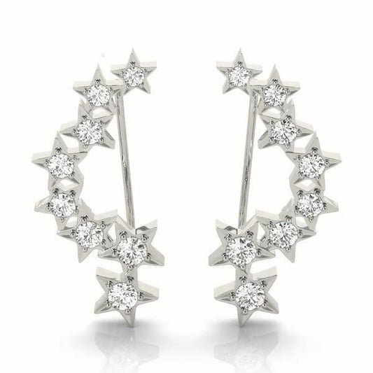 Round Diamond Ear Climbers in Fine Metal