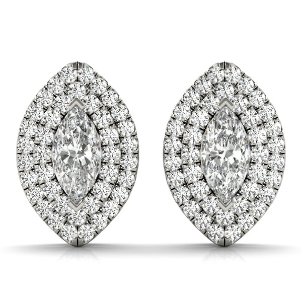 Diamond Double Halo Marquise Earrings in 14K Gold