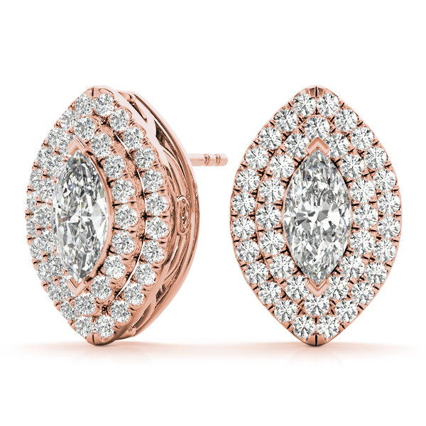 18K Rose Gold Diamond Halo Stud Earrings 1/3 CT