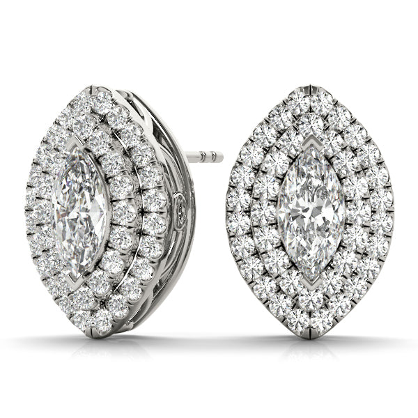 Diamond Double Halo Marquise Earrings in 14K Gold