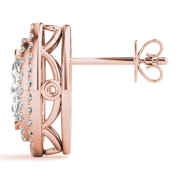 18K Rose Gold Diamond Halo Stud Earrings