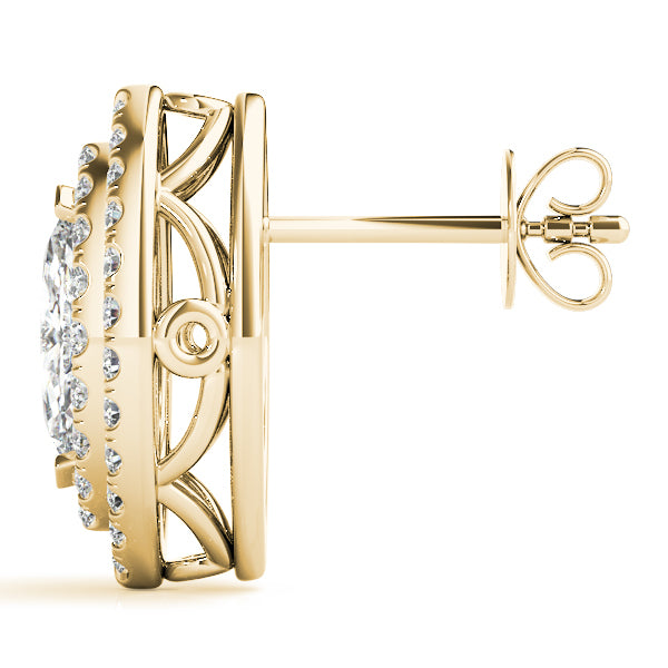 14K Yellow Gold Round Diamond Halo Earrings