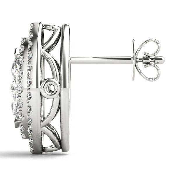 Diamond Double Halo Marquise Earrings in 14K Gold