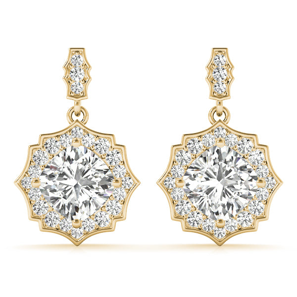 14K Yellow Gold Round Diamond Halo Stud Earrings