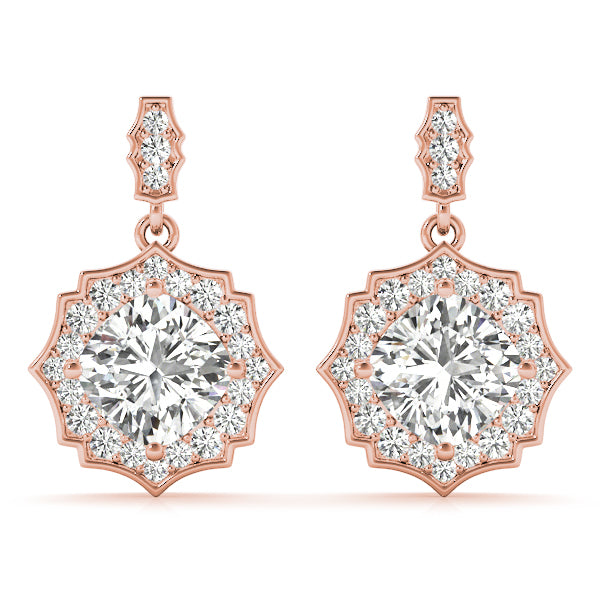 14K Rose Gold Diamond Halo Earrings