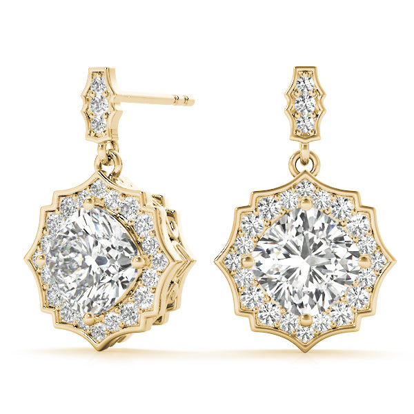 14K Yellow Gold Round Diamond Halo Stud Earrings
