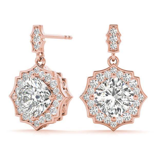 14K Rose Gold Round Diamond Halo Earrings