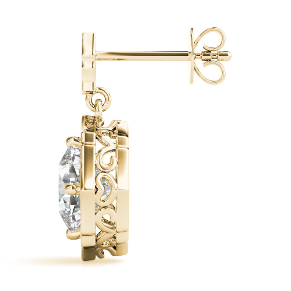14K Yellow Gold Round Diamond Halo Stud Earrings