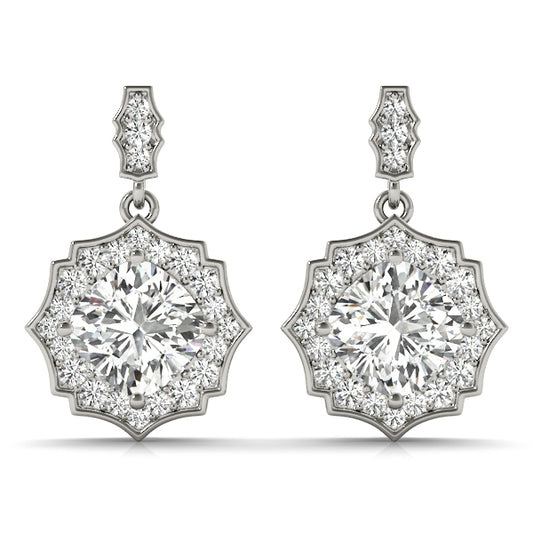 Round Diamond Scalloped Halo Earrings